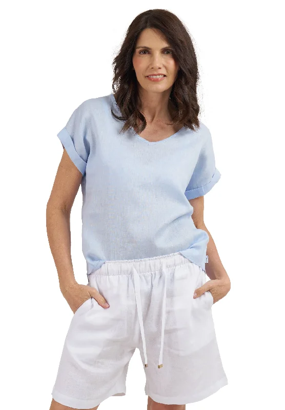 Martina Powder Blue Sand Washed Linen T-Shirt Oversized T-Shirt Spandex breathable