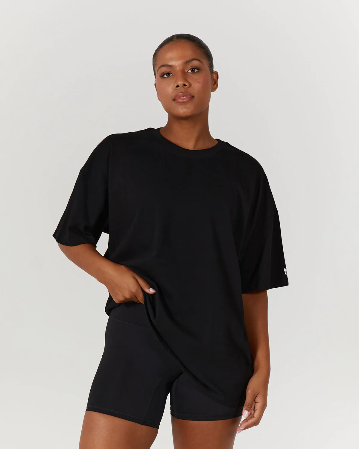 Muscle Republic | Oversized Tee - Black Hooded Caped Shawl Collar