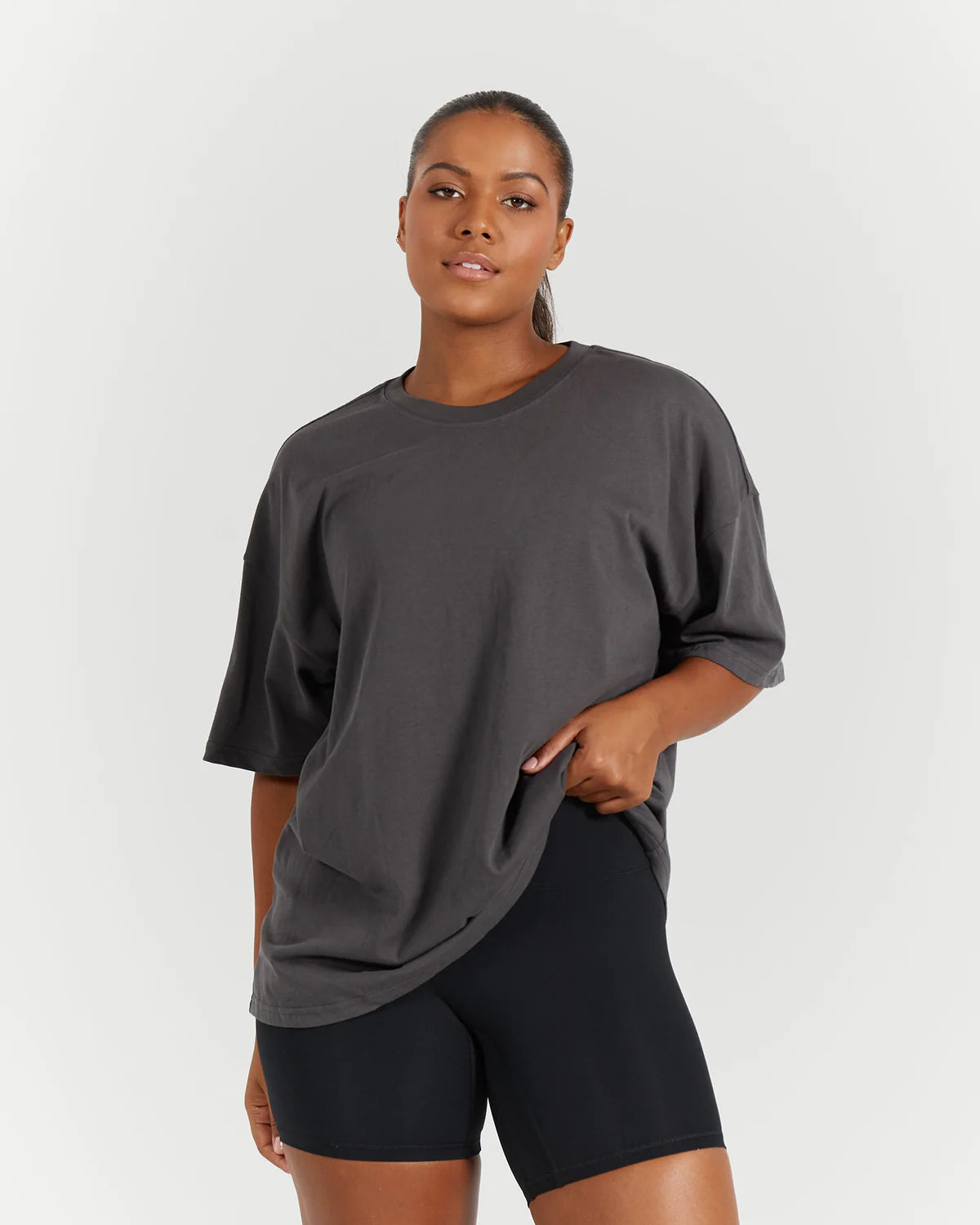 Muscle Republic | Oversized Tee - Charcoal Silk Blend Satin Velvet