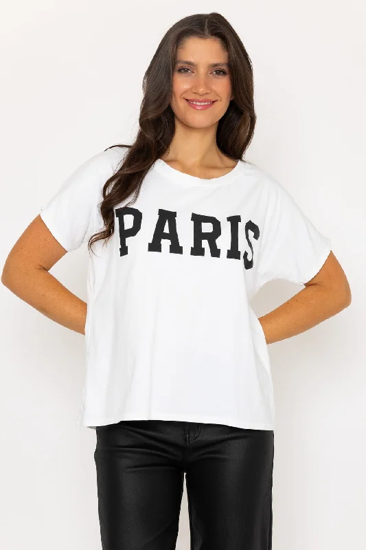 Paris Slogan Print White T-Shirt Seamless Knitted Crochet