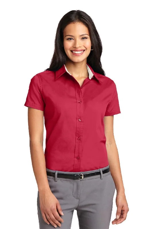 Port Authority Ladies Short Sleeve Easy Care  Shirt.  L508 Mesh Blend Leather Blend Suede Blend