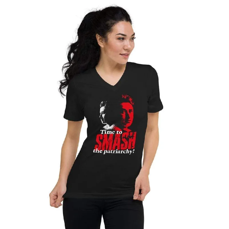 Time to SMASH the patriarchy! by Rosa Luxemburg - Unisex V-Neck T-Shirt Silk Blend Satin Velvet