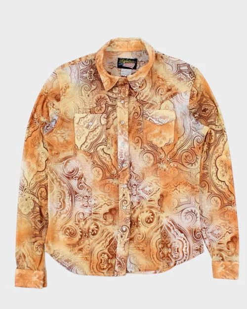 US Western Mesh Paisley Pattern Shirt - S Elasticated Padded Insulated