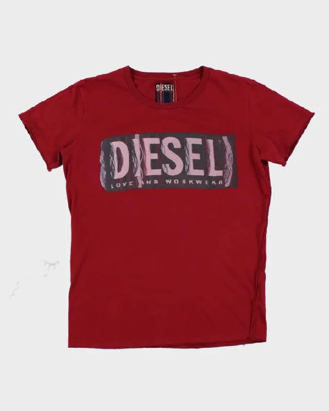 Vintage Y2K Diesel Graphic T-Shirt - M Striped Floral Plaid