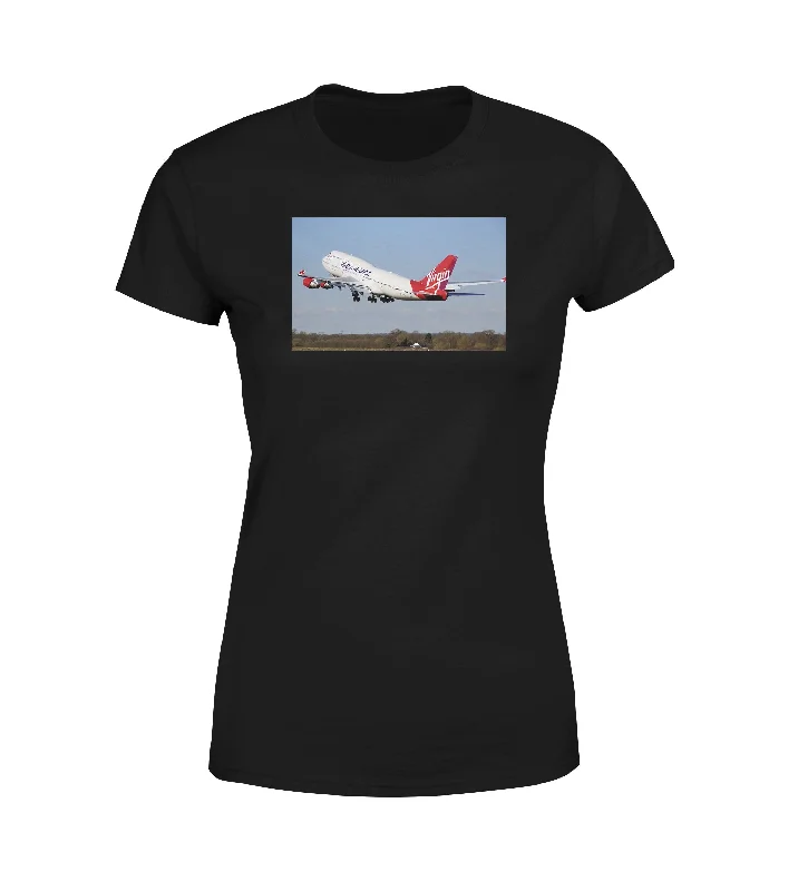 Virgin Atlantic Boeing 747 Designed Women T-Shirts Spandex Blend Rayon Blend Denim Blend