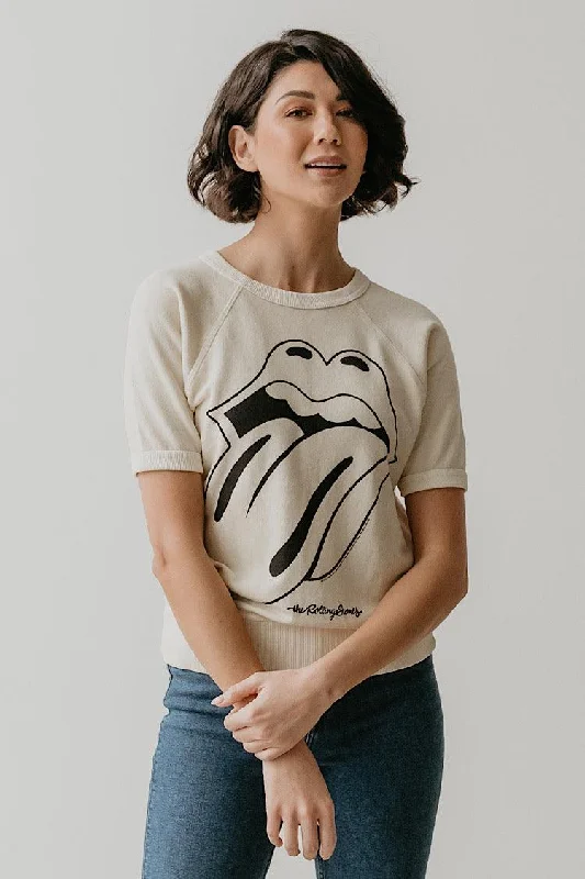 White Rolling Stones Raglan Tee Embroidered Appliqued Beaded