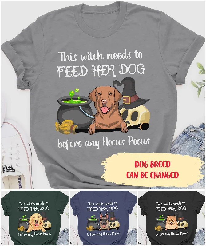 Witch Feed Her Dog - Personalized Custom Unisex T-shirt - Halloween Tee Graphic T-Shirt Round Neck Polyester