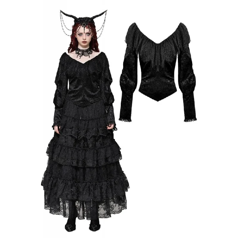 Women's Gothic Lace Velvet Long Sleeved Shirt Elegant Classic Vintage