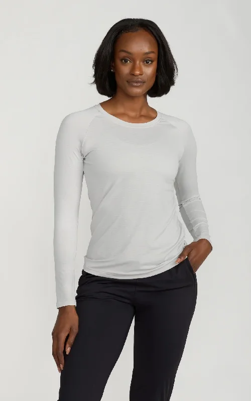 Women's Long Sleeve Lux-Tech Shirt in Lunar Gray Zippered Buttoned Snapped