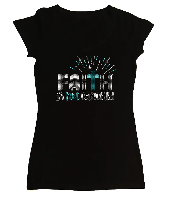 Women's Rhinestone Fitted Shirt Faith is Not Canceled Collared Crew Neck Turtle Neck