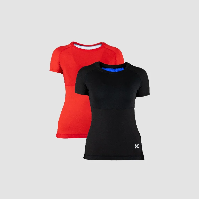 Women's Sauna Shirt 2-Pack (Black & Red) Chenille Brocade Lace