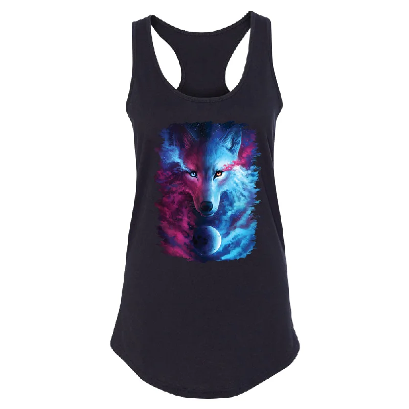 Zexpa Apparel™ Light and Dark Wolf Women's Racerback Where Dark and Light Meet Shirt Anti-Pilling Machine Wash Handmade