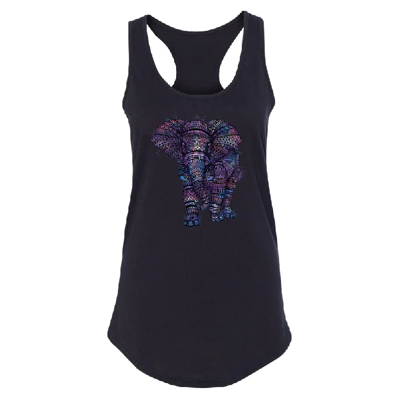 Zexpa Apparel™ Mandala Zentangle Pastel Elephant Women's Racerback Souvenir Shirt Knit Fabric Woven Fabric Fleece Fabric