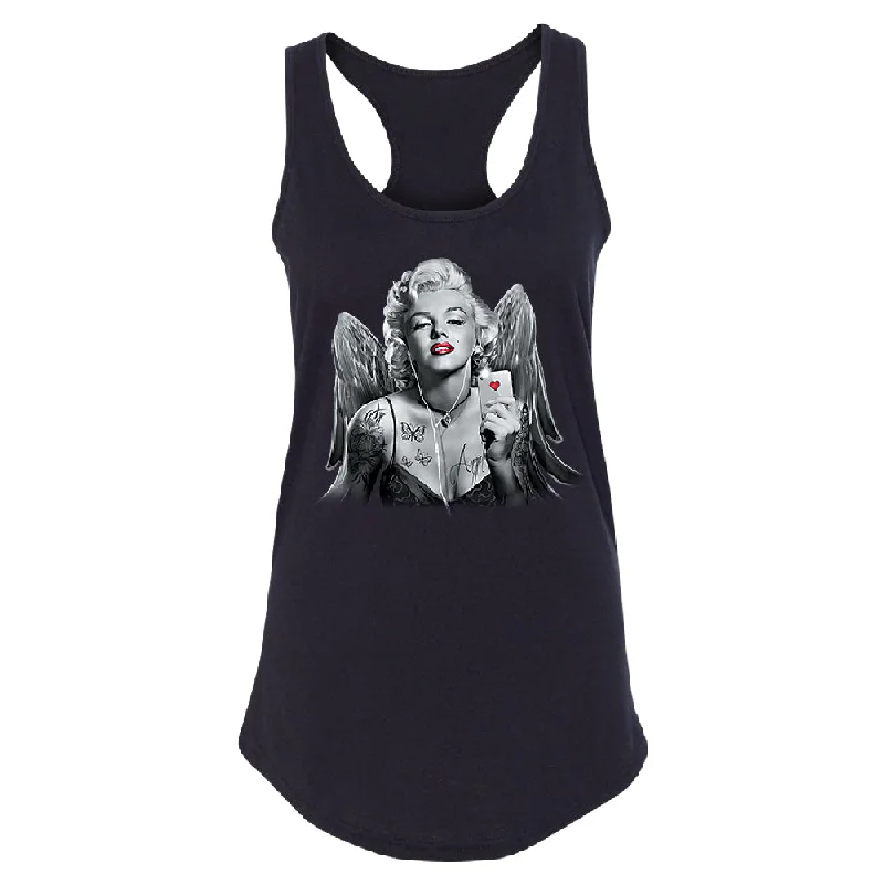 Zexpa Apparel™ Marilyn Monroe Angel Wings Phone Selfie Women's Racerback Souvenir Shirt Machine Wash Dry Clean Hand Wash