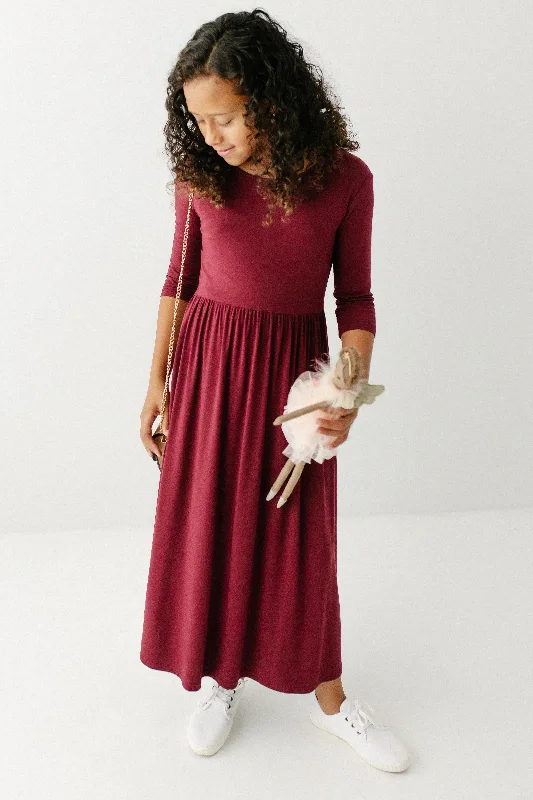 'Abigail' Girl Bamboo Blend Maxi Dress in Burgundy FINAL SALE Cozy Longline Maxi Dress