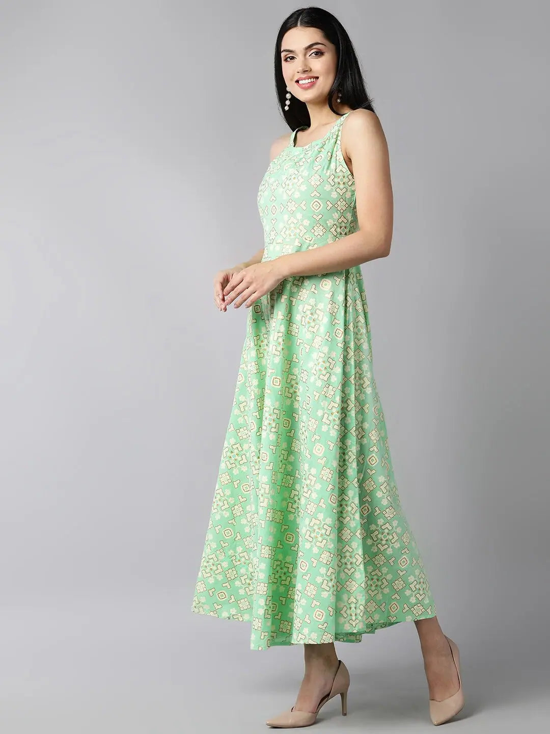 Ahika Sea Green Floral Maxi Dress Trendy Maxi Dress with Bow