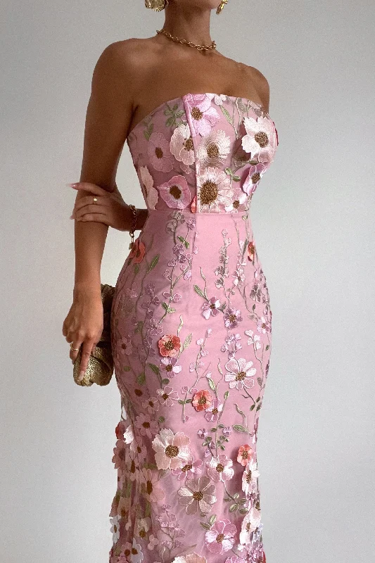 Angelica Floral Maxi Dress - Pink Stylish Off-Shoulder Maxi Dress