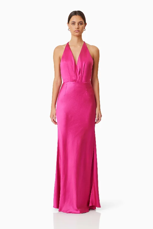 Aria Backless Satin Maxi Dress In Pink Chic Summer Maxi Dress