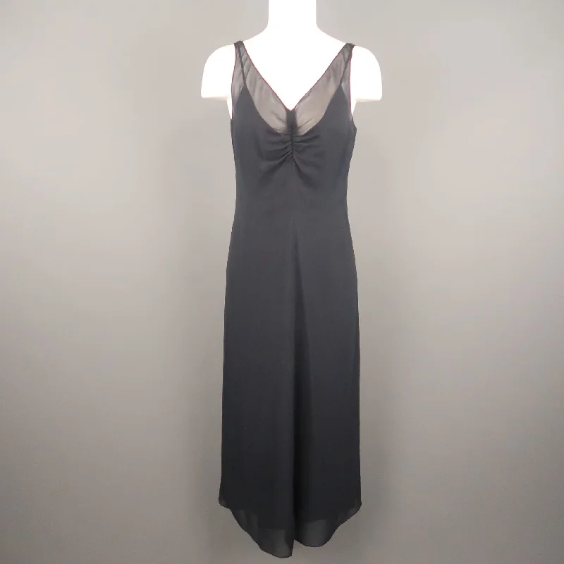 ARMAND VENTILO Size 4 Navy Silk Chiffon V Neck Sleeveless Maxi Dress Elegant Maxi Dress with Slit