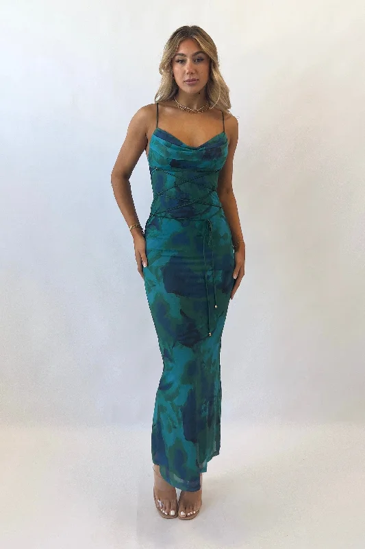 Blossom Maxi Dress - Teal Green Trendy V-Neck Maxi Dress