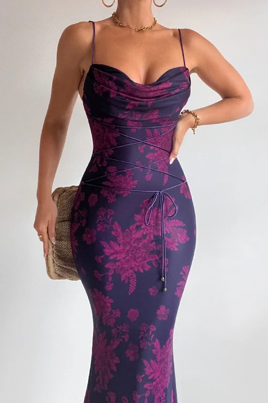 Blossom Maxi Dress - Grape Fashionable Off-Shoulder Maxi Dress