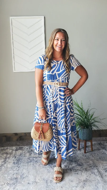 Blue Boho Tiered Maxi Dress Fashionable Button-Down Maxi Dress