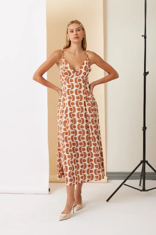 Burnt Orange Printed Open Maxi Dress Trendy Ruffled Maxi Dress