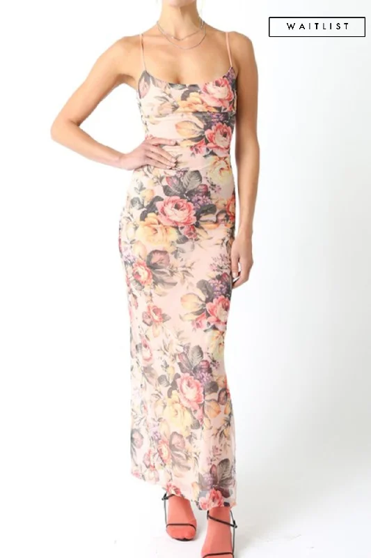 Waitlist 2/5 ♥ Dionne Sleeveless Mesh Floral Print Maxi Dress Blush Cozy Ruffle Sleeve Maxi Dress