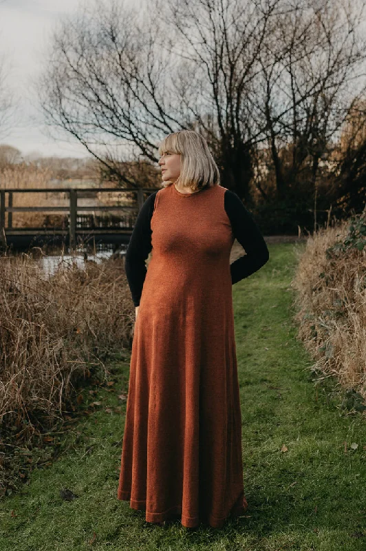 Eden Fine Wool Maxi Dress in Chestnut Comfortable Flowy Maxi Dress