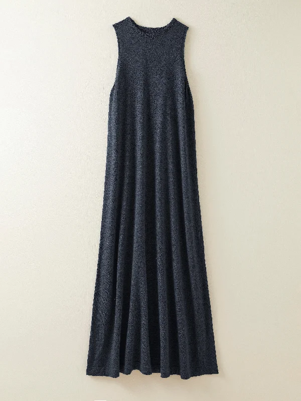 Eden Fine Wool Maxi Dress in Deep Indigo Comfortable Satin Maxi Dress