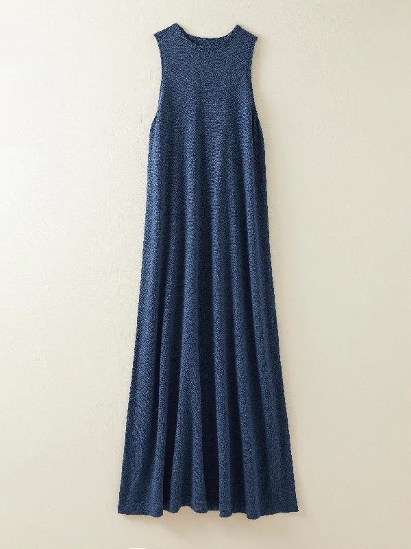 Eden Fine Wool Maxi Dress in Indigo Fashionable Off-Shoulder Maxi Dress