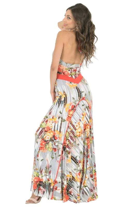 Floral Coral Maxi Dress Trendy Maxi Dress with Bow