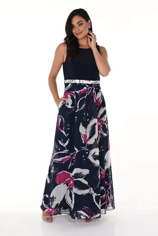 Floral Printed Maxi Dress Fashionable Asymmetrical Maxi Dress