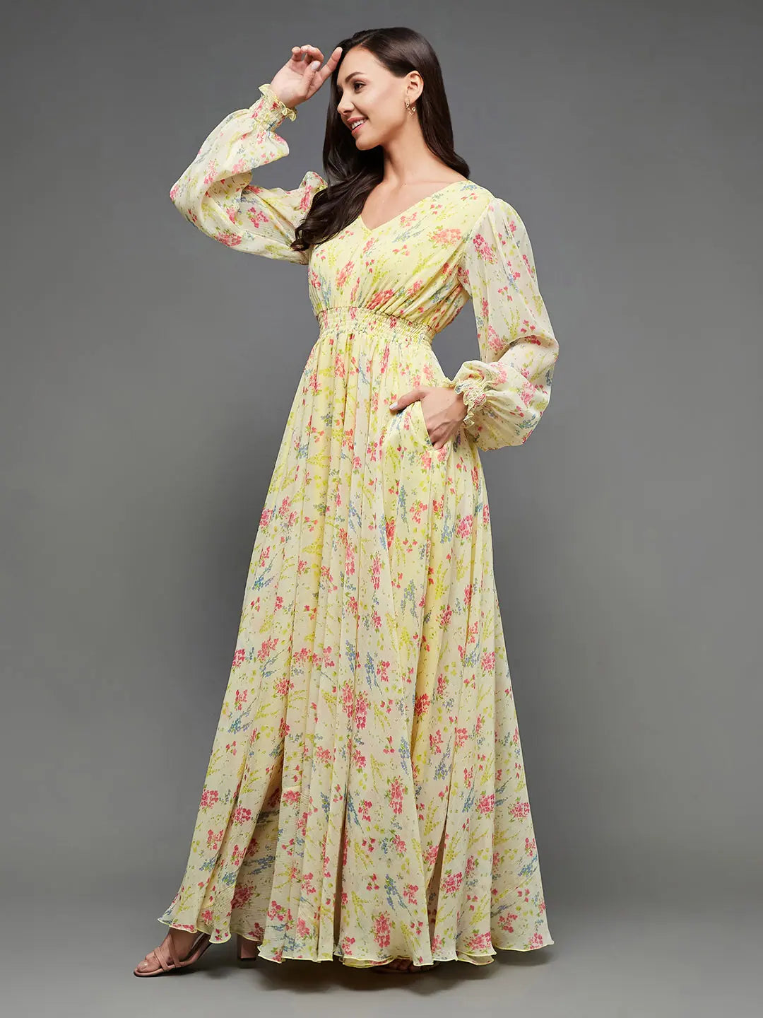 Giving Joy To Others Printed Maxi Dress Multicolored-Base-Lime Yellow Trendy Button Front Maxi Dress