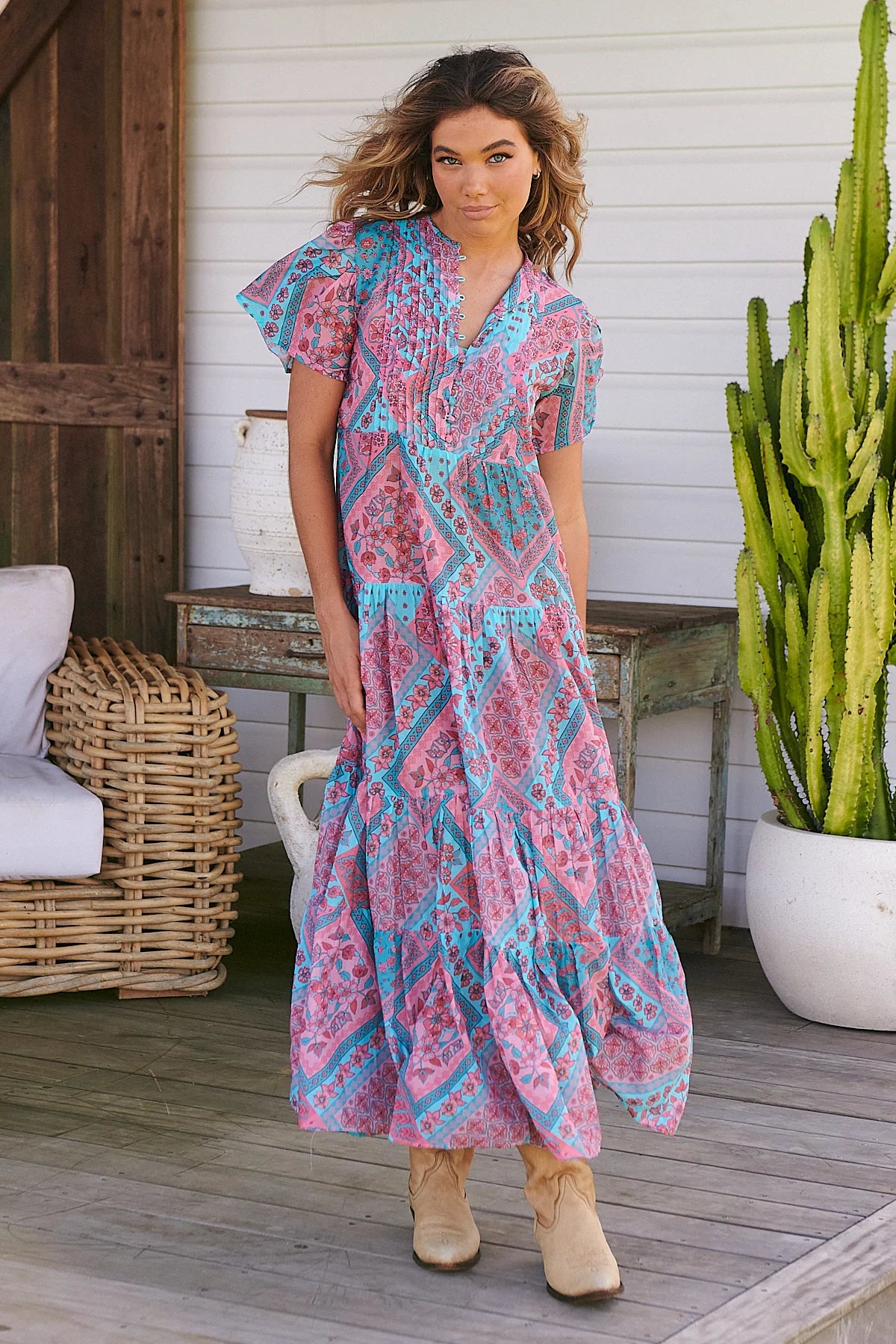 JAASE Luana Yoli Print Maxi Dress Elegant Maxi Dress with Belt