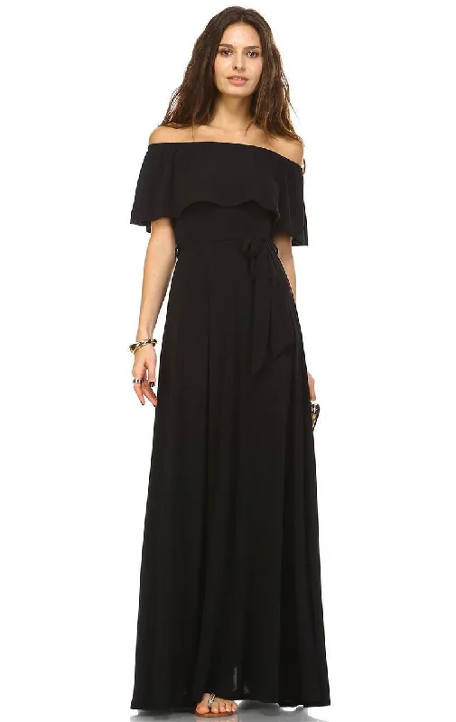 Off The Shoulder Wrap Maxi Dress Black Fashionable Chiffon Tiered Maxi Dress