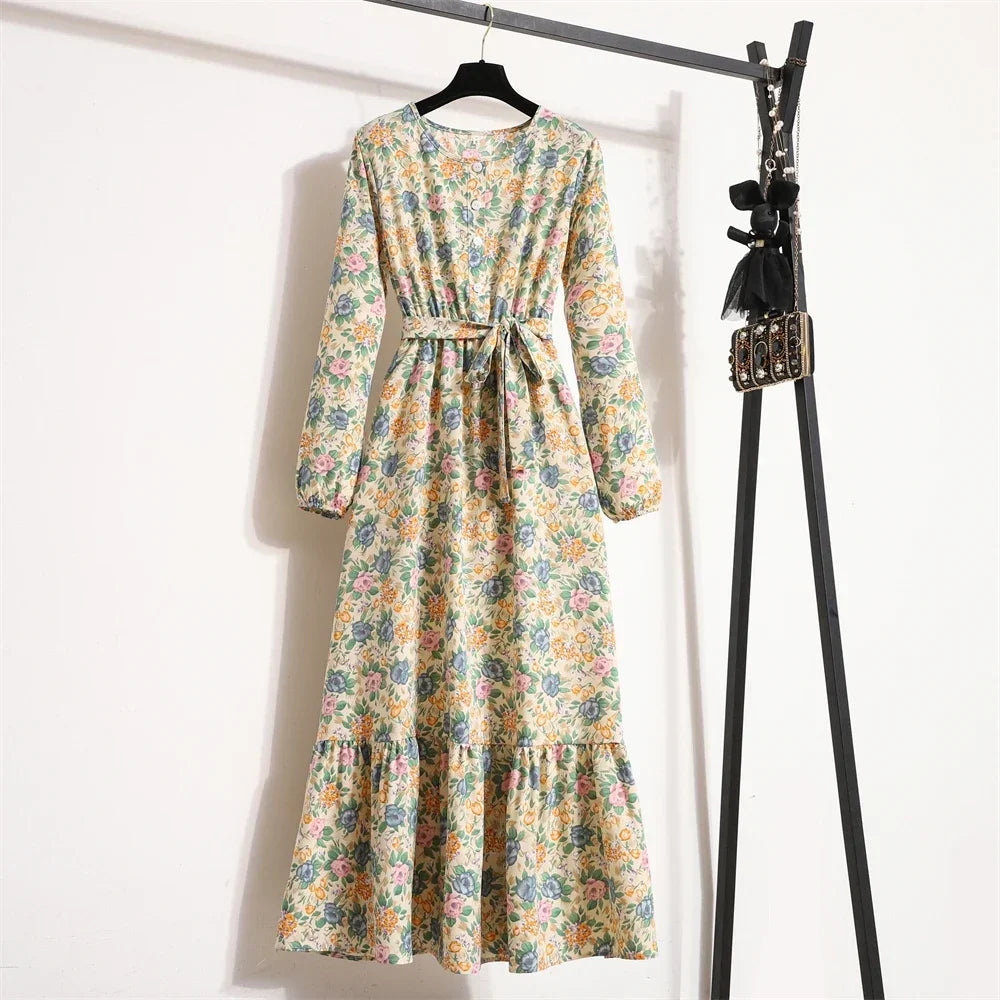 Long Sleeve Floral Maxi Dress with Tie Waist Elegant Maxi Dress with Lace