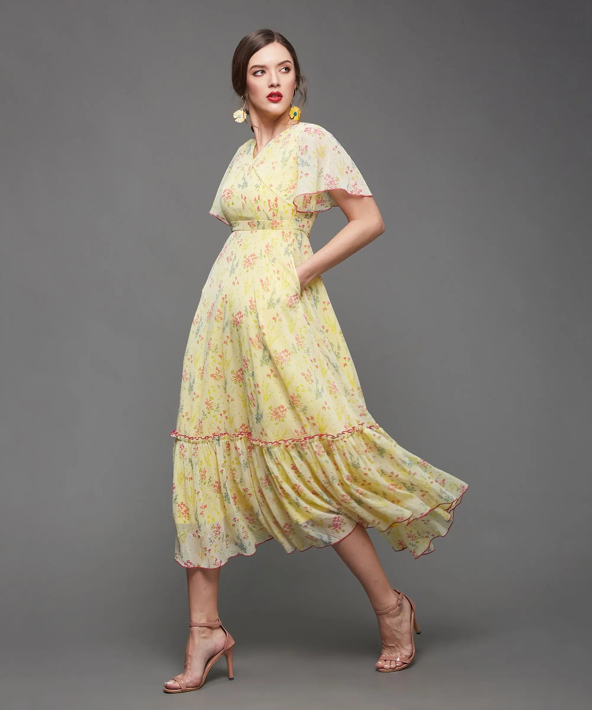 Motley Crew Leaf Printed Maxi Dress Multicolored-Base-Yellow Chic Summer Floral Maxi Dress