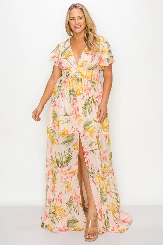 Paradise Cove Floral Print Plus Size Maxi Dress Fashionable Chiffon Maxi Dress