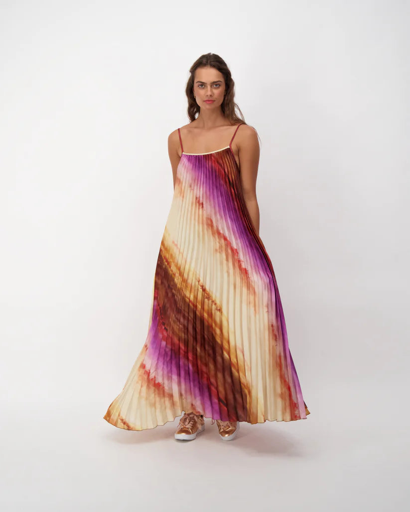 Plisse Pleated Purple Rush Maxi Dress Comfortable Bohemian Maxi Dress