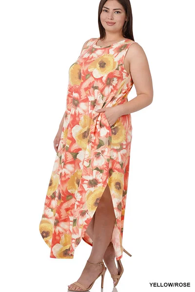 Printed Sleeveless Round Neck Maxi Dress Comfortable Cotton Maxi Dress