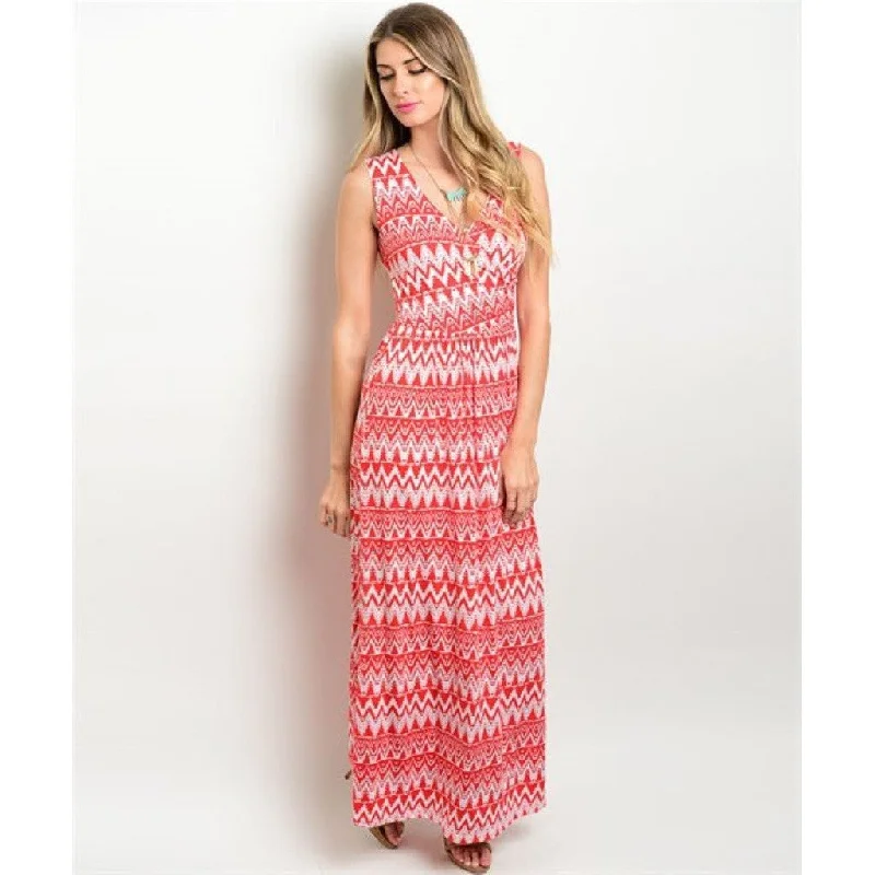 Women's Maxi Dress Red Sleeveless Long Printed Dress Trendy Maxi Dress with Belt