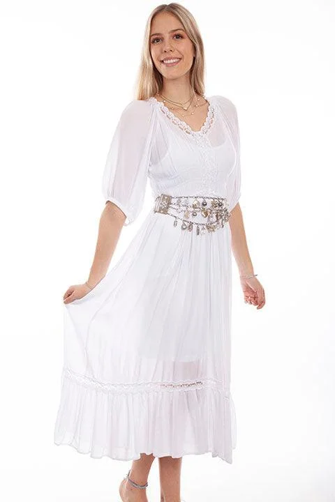 Scully WHITE LACE TRIM MAXI DRESS Cozy Cold-Shoulder Maxi Dress