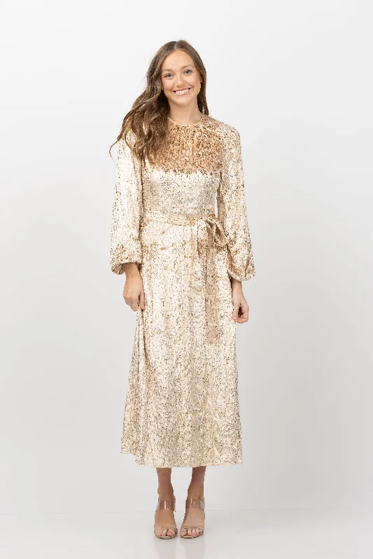 Simkhai Odina Long Sleeve Maxi Dress in Blush Metallic Classic A-Line Maxi Dress