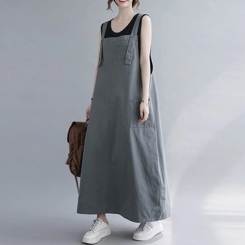 Sleeveless Maxi Dress with Pockets Elegant Wraparound Maxi Dress