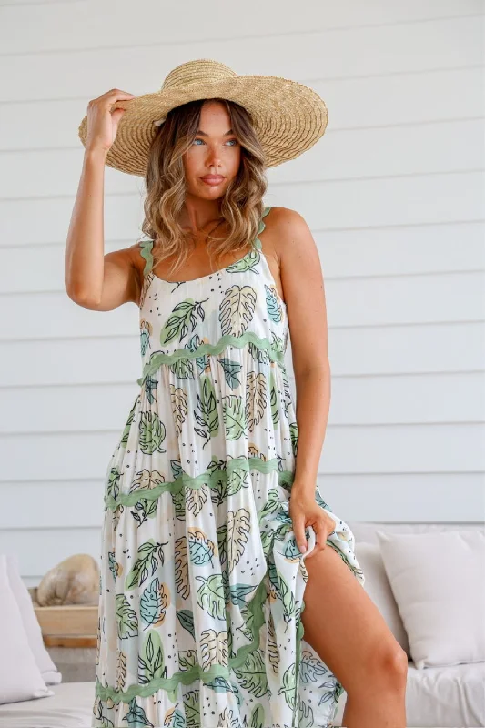 Spring Time Maxi Dress | Sage Leaf Fashionable Off-Shoulder Maxi Dress