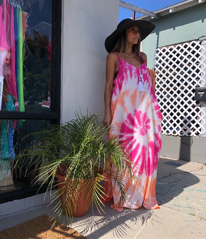 Tie-Dye Long Maxi Dress with Pockets Chic Button-Up Maxi Dress