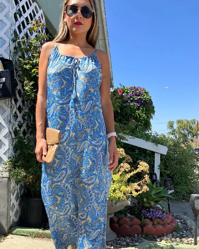 Tropical Blue Print Maxi Dress Chic Summer Floral Maxi Dress