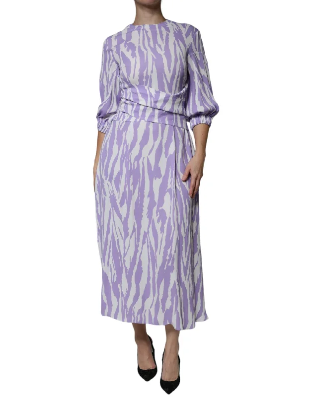 White Purple Patterned Viscose Short Sleeves Maxi Dress Cozy Wrap Maxi Dress