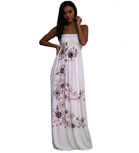 Women Floral Print Ladies Glitter Sheering Boobtube Strapless Long Maxi Dress 8-22 Chic Sleeveless Maxi Dress